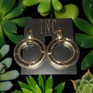 INC International Concepts Shiny Gold Doorknocker Circle Earrings